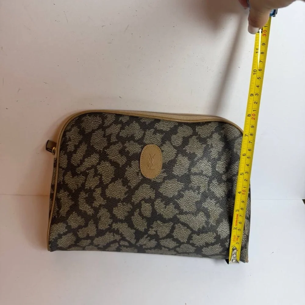 Vintage Yves Saint Laurent Giraffe Print Pouch PVC Coated Canvas Clutch - Picture 3 of 11